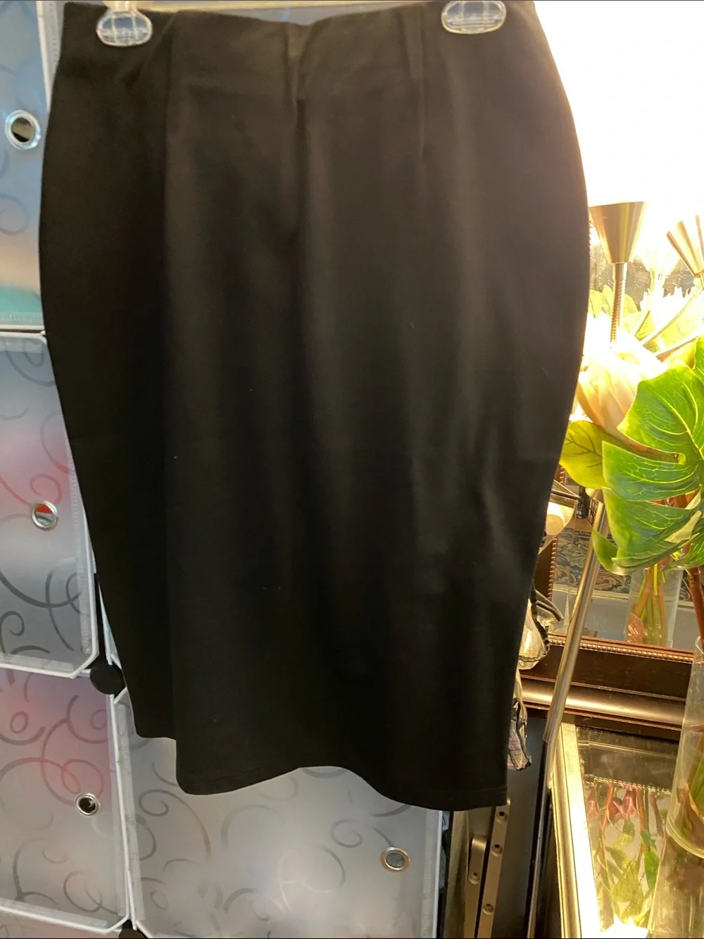Two-Tone Black and Taupe Pencil Skirt with Tie Waist